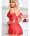 Sarı Kuşak Detaylı Fantezi Kırmızı Gecelik - SSSSSS6623-5607
