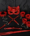 Kırmızı İçi Tüylü MaskeKolBacakAğız TopuKırbaçTasma Harness Set - SSSSSS5327-2859