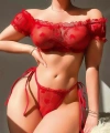 Kırmızı Transparan Fantezi Sütyen Külot Takım - SSSSSS7418-6857