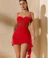 Özel Şık Tasarım Kırmızı Korse Görünümlü Mini Club Elbisesi - SSSSSS5277-2711