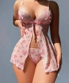 Pembe Dantel İşlemeli Çiçek Desenli Fantezi Gecelik - SSSSSS2724-7795