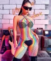 Gökkuşağı Desenli Fileli Fantezi Vücut Çorabı - SSSSSS1710-7228