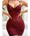 Kırmızı Leopar Desenli Arkası İp Detaylı Fantezi Gecelik - SSSSSS8997-5624