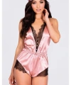 Pembe Dantelli Sırtı Çapraz Saten Şort Tulum - SSSSSS3728-5642