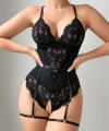 Siyah Özel Bölgesi Açık Dantel İşlemeli Jartiyer Görünümlü Fantezi Body - SSSSSS4338-8723