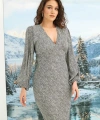 %100 Viskon Desenli Uzun Kollu Saten Elbise - SSSSSS1085-9379