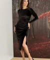 Uzun Kollu Yırtmaç Detaylı Kadife Elbise - SSSSSS8698-5283