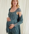 Dantelli Önü Düğmeli Hamile Lohusa 3lü Viskon Pijama Takımı - SSSSSS4129-9074