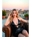 Sırt ve Göğüs Dekolteli Parlak Siyah Mini Deri Elbise - SSSSSS5517-9796