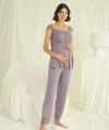 Dantelli Önü Düğmeli Hamile Lohusa 3lü Pijama Takımı - SSSSSS5493-3271