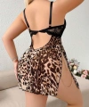 Büyük Beden Leopar Desenli Dantel İşlemeli Zincir Detaylı Fantezi Gecelik - SSSSSS6212-3557