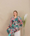 Büyük Beden Renkli Yaprak Desenli Düğmeli Uzun Kol Viskon Pijama Takımı - SSSSSS7078-8250