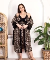 Büyük Beden Leopar Desenli Dantel İşlemeli 2li Gecelik Sabahlık Takımı - SSSSSS4463-4045
