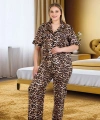 Büyük Beden Şık Tasarım Leopar Desenli Düğmeli Kısa Kol Lüx Saten Pijama Ta - SSSSSS5337-1