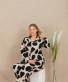 Büyük Beden Siyah Beyaz Kalp Desenli Düğmeli Uzun Kol Viskon Pijama Takımı - SSSSSS7866-1119