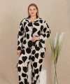 Büyük Beden Siyah Beyaz Kalp Desenli Düğmeli Uzun Kol Viskon Pijama Takımı - SSSSSS7866-1119