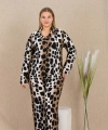Büyük Beden Siyah Benekli Düğmeli Uzun Kol Viskon Pijama Takımı - SSSSSS4928-6680