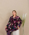 Büyük Beden Renkli Desenli Düğmeli Uzun Kol Viskon Pijama Takımı - SSSSSS1004-6100