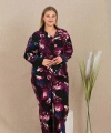 Büyük Beden Renkli Desenli Düğmeli Uzun Kol Viskon Pijama Takımı - SSSSSS1004-6100