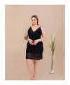 Büyük Beden Çizgi Desenli Dantel İşlemeli 2li Viskon Siyah Gecelik Sabahlık T - SSSSSS6134-2