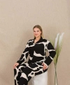 Büyük Beden Siyah Beyaz Desenli Düğmeli Uzun Kol Viskon Pijama Takımı - SSSSSS1144-8757
