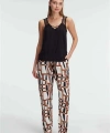 Sıfır Kol V Yaka Viskon Geometrik Yazlık Uzun İp Detaylı Pijama Takımı - SSSSSS1822-6285
