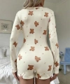 Pamuklu Ekru Ayıcık Desenli Düğmeli Tulum Pijama - SSSSSS4299-2142