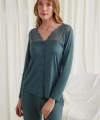 Yakası Omzu ve Paçası Dantelli Boydan Düğmeli Pijama Takımı - SSSSSS1946-6216