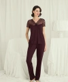 Kısa Kollu ve Dantelli V Yaka Pijama Takımı - SSSSSS4212-3123