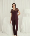 Kısa Kollu ve Dantelli V Yaka Pijama Takımı - SSSSSS4212-3123