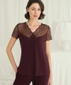 Kısa Kollu ve Dantelli V Yaka Pijama Takımı - SSSSSS4212-3123