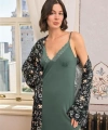 Çiçek ve Yaprak Desenli Dantelli ve Dekolteli Sabahlık Takımı - SSSSSS9478-1041