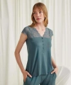 Yakası Kolu ve Omzu Dantelli Önü Düğmeli Pijama Takımı - SSSSSS2845-2399
