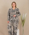 Büyük Beden Çizgili Düğmeli Uzun Kol Viskon Pijama Takımı - SSSSSS3023-3388
