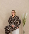 Büyük Beden Leopar Desenli Düğmeli Uzun Kol Viskon Pijama Takımı - SSSSSS4520-3464