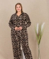 Büyük Beden Leopar Desenli Düğmeli Uzun Kol Viskon Pijama Takımı - SSSSSS4520-3464