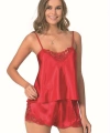 Şık Tasarım Yumuşak Dokulu Dantel İşlemeli Kırmızı Saten Babydoll Şort Tak - SSSSSS9275-9