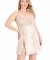 Büyük Beden Fildişi Kısa Saten Gecelik - SSSSSS8471-7854