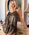 Leopar Desenli Sırt Çapraz Askılı Saten Şortlu Pijama Takımı - SSSSSS5496-6513