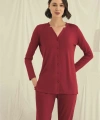 Uzun Kollu Boydan Düğmeli V Yaka Pijama Takımı - SSSSSS5200-5580