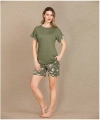 Şık Tasarım Çiçek Desenli Yeşil Şortlu Kısa Kol Viskon Pijama Takımı - SSSSSS7881-5211