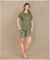 Şık Tasarım Çiçek Desenli Yeşil Şortlu Kısa Kol Viskon Pijama Takımı - SSSSSS7881-5211