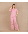 Viskon Şık Tasarım Dantel İşlemeli Pembe Kısa Kol Pijama Takımı - SSSSSS2390-9549
