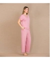Viskon Şık Tasarım Dantel İşlemeli Pembe Kısa Kol Pijama Takımı - SSSSSS2390-9549