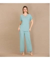 Viskon Şık Tasarım Dantel İşlemeli Mint Yeşil Kısa Kol Pijama Takımı - SSSSSS6431-4655