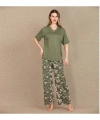Şık Tasarım Çiçek Desenli Yeşil Kısa Kol Viskon Pijama Takımı - SSSSSS8717-8104