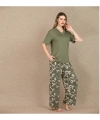 Şık Tasarım Çiçek Desenli Yeşil Kısa Kol Viskon Pijama Takımı - SSSSSS8717-8104