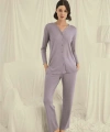 Uzun Kollu Boydan Düğmeli V Yaka Pijama Takımı - SSSSSS2177-6217