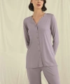 Uzun Kollu Boydan Düğmeli V Yaka Pijama Takımı - SSSSSS2177-6217
