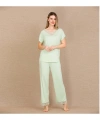 Viskon Şık Tasarım Dantel İşlemeli Açık Yeşil Kısa Kol Pijama Takımı - SSSSSS5375-9092